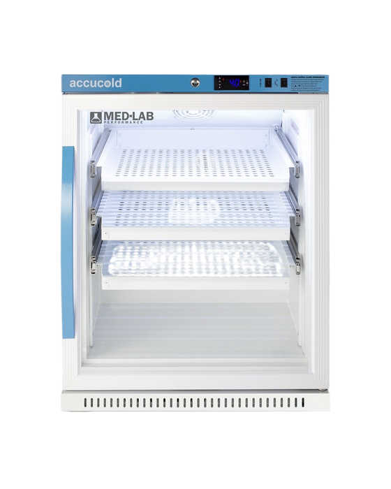 Accucold ADA Height Lab Refrigerator, 6 Cu.Ft., Glass Door, Removable Drawers - ARG6MLDR