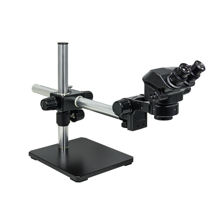 ESD-Safe Binocular Zoom Stereo Microscope with Single-Arm Boom Stand