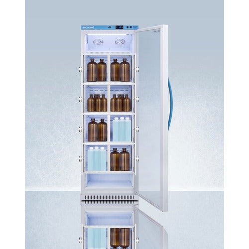 Accucold Upright Lab Refrigerator 15 Cu.Ft. Interior Lockers Glass Door ARG15MLLOCKER