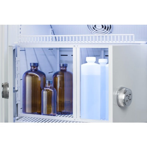 Accucold Upright Lab Refrigerator 15 Cu.Ft. Interior Lockers Glass Door ARG15MLLOCKER