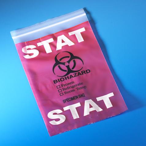 STAT red specimen bag, ziplock