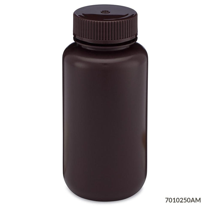 Bottle, Amber Wide Mouth, Round, HDPE, 250mL