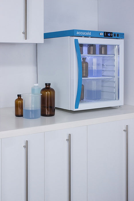 Accucold Compact Laboratory Refrigerator, 1 Cu.Ft., Glass Door - ARG1ML