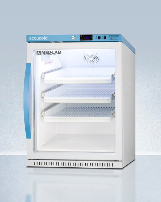 Accucold ADA Height Lab Refrigerator, 6 Cu.Ft., Glass Door, Removable Drawers - ARG6MLDR
