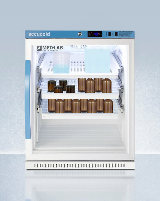 Accucold ADA Height Lab Refrigerator, 6 Cu.Ft., Glass Door, Removable Drawers - ARG6MLDR