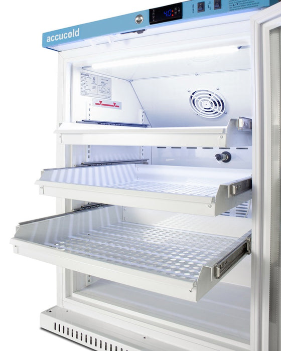 Accucold ADA Height Lab Refrigerator, 6 Cu.Ft., Glass Door, Removable Drawers - ARG6MLDR