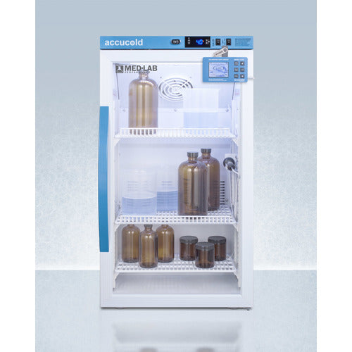 Accucold Counter Height Lab Refrigerator 3 Cu.Ft. Digital Data Logger Glass Door - ARG3MLDL2B
