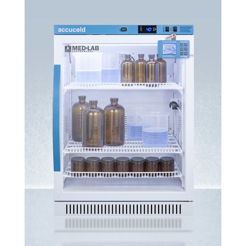 Accucold ADA Height Lab Refrigerator, 6 Cu.Ft. Digital Data Logger Glass Door - ARG6MLDL2B